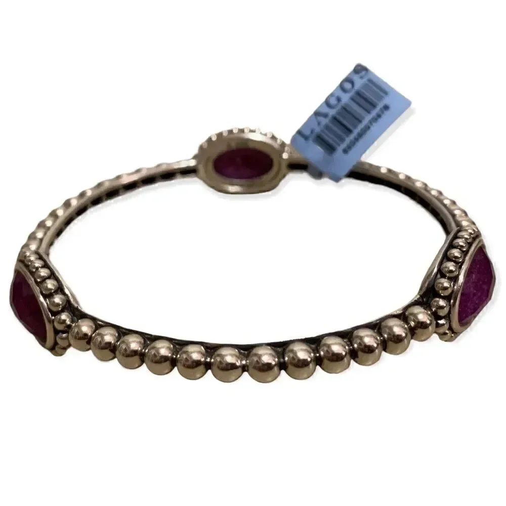 Lagos Maya Oval Sterling Silver Charoite Doublet Bangle Bracelet (med)